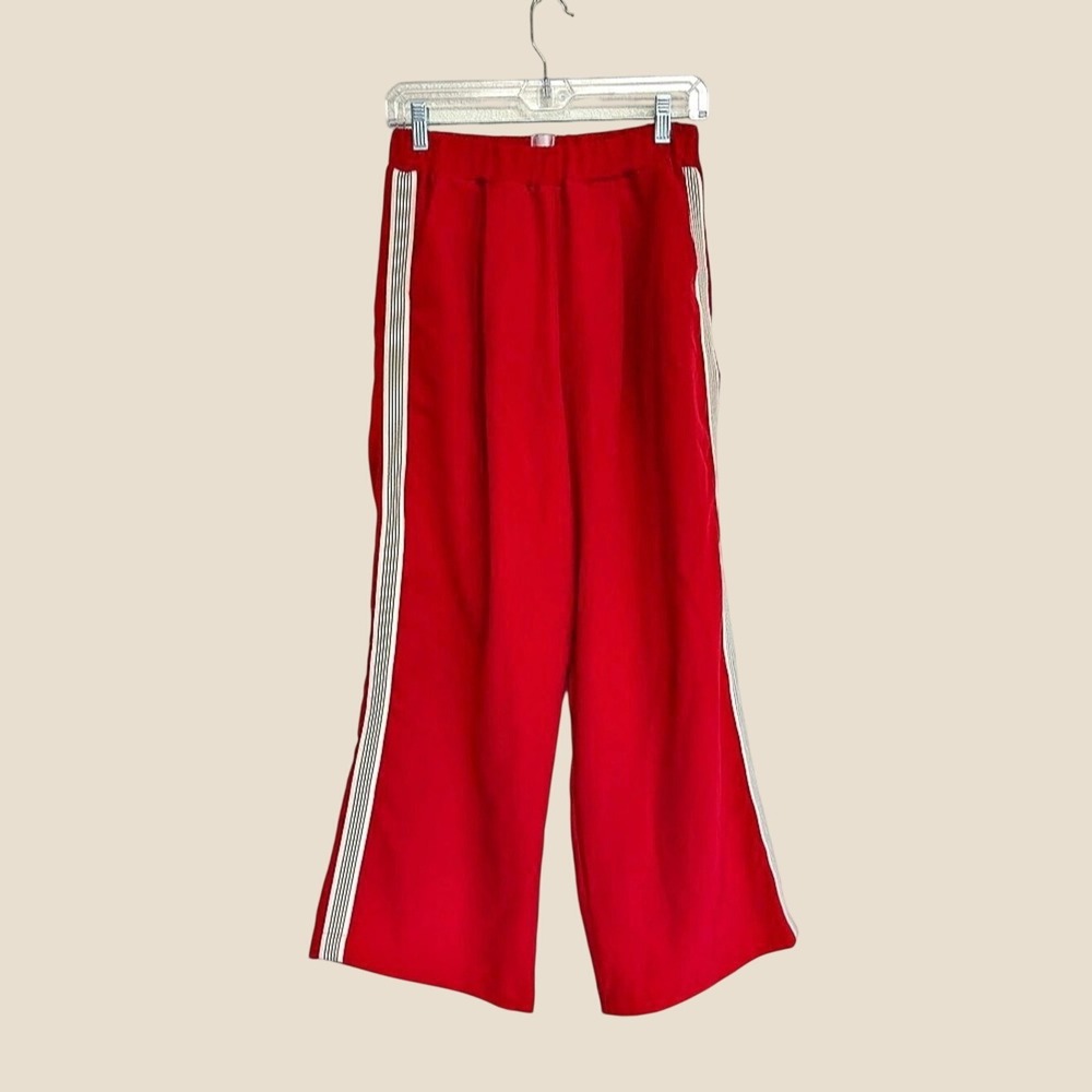 Anthropologie Size XSP Maeve Pull On Wide Leg Track Pants in Red and White